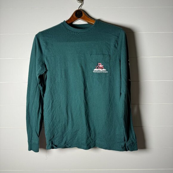 Vineyard Vines Green Happy Holidays Long Sleeve T-Shirt Black Dog XS - Picture 4 of 6